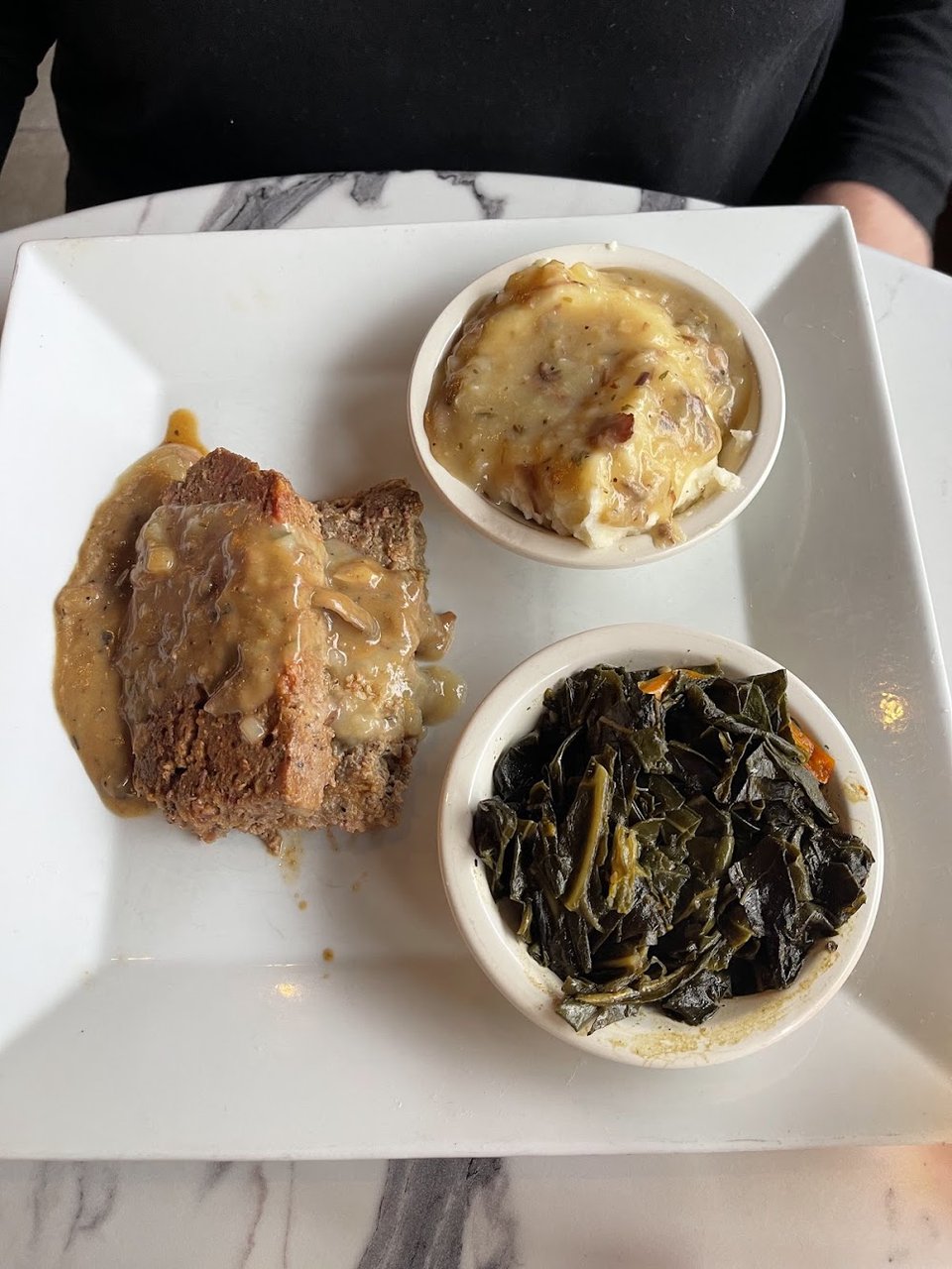 Meatloaf Collard Greens and Mashed Potatoes
